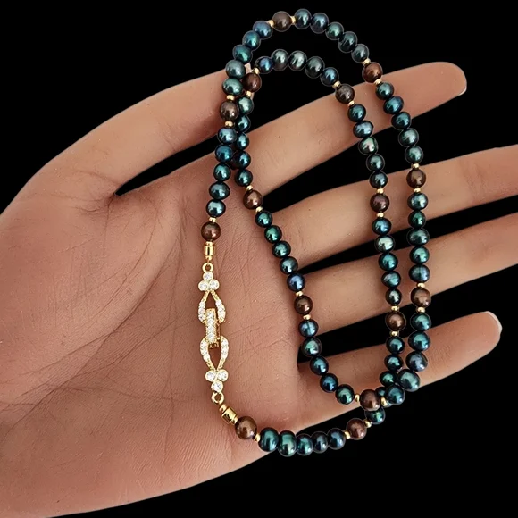 Vintage pearl necklace gold filigree clasp blue brown baby pearls A0215 -Q5 -Q2 - Picture 15 of 16